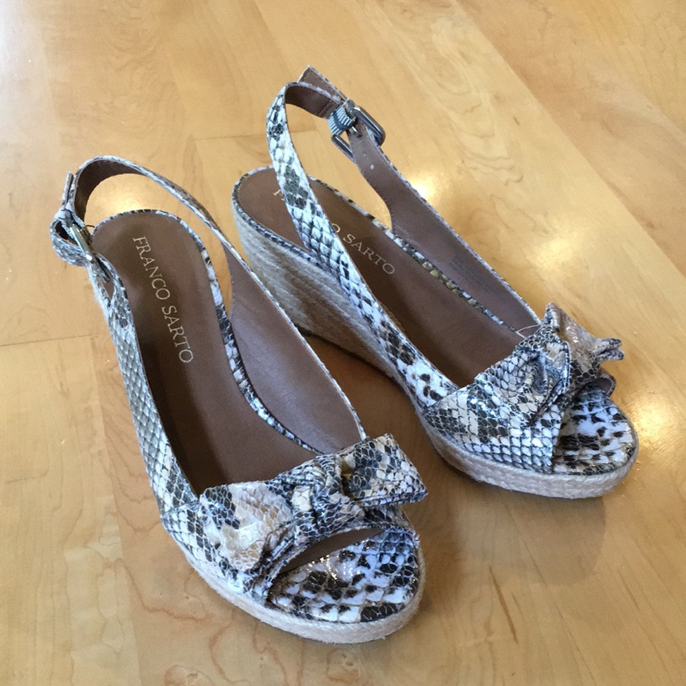 FRANCO SARTO | Camino Espadrilles Wedge Slingback Sandals Faux Snakeskin